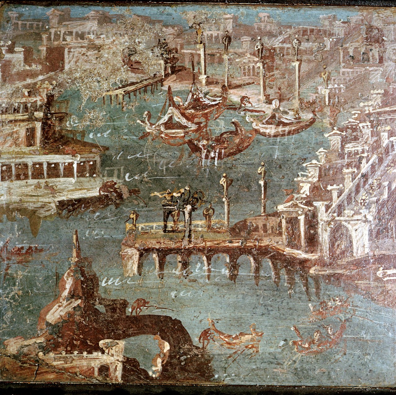 Römische Wandmalerei einer Hafenszene, Stabiae, nahe Pompeji, Italien von Unbekannt