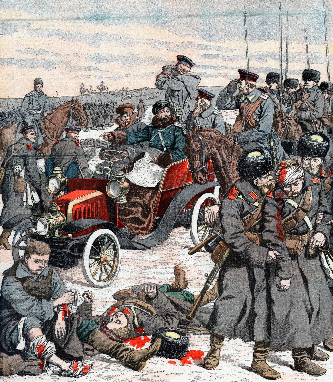 Russischer General leitet die Kampagne von seinem Auto aus, Russisch-Japanischer Krieg, 1904 von Unbekannt