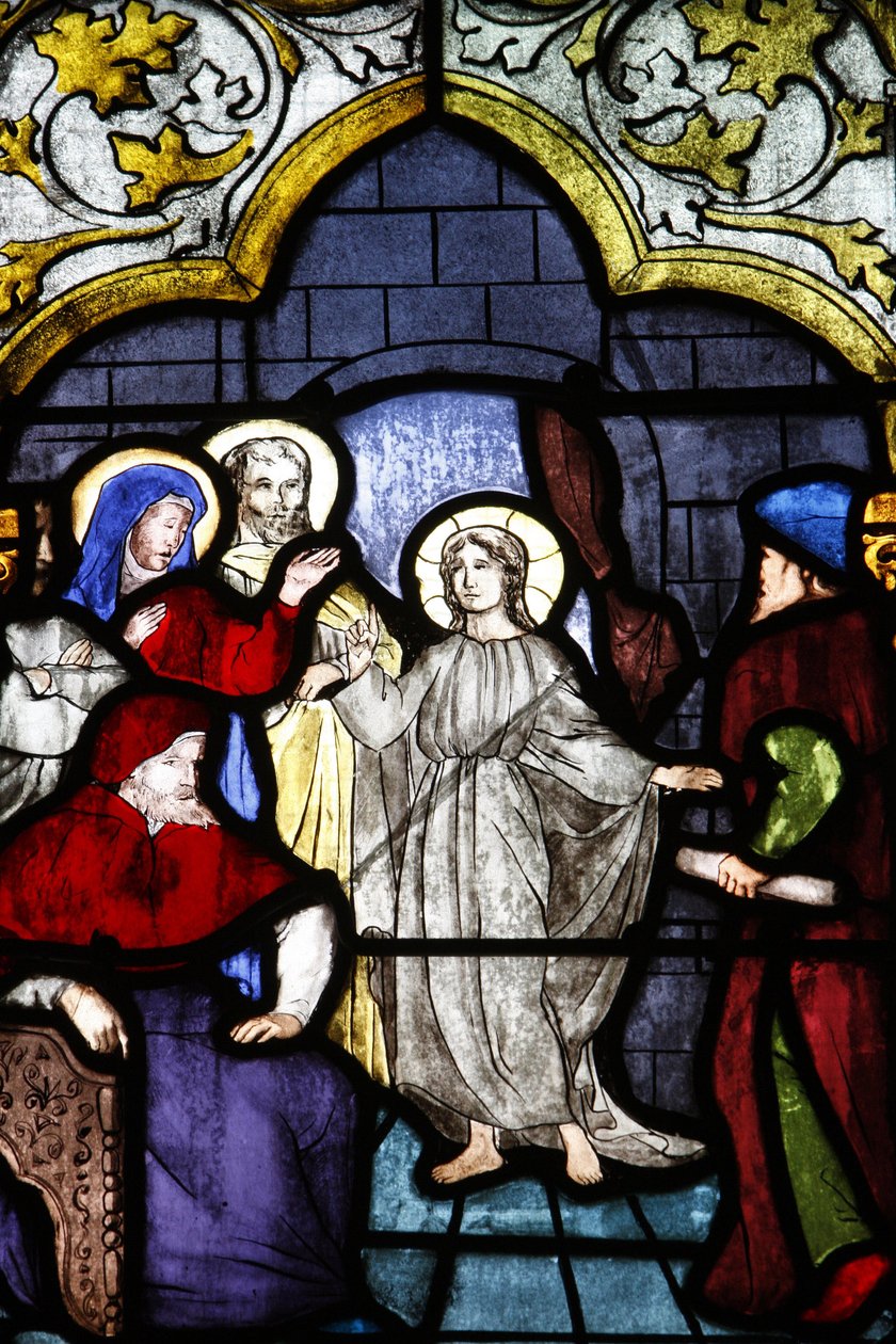 Kathedrale Saint-Corentin, Quimper Buntglasfenster: Jesus und die Gesetzeslehrer, Quimper, Frankreich von Unbekannt