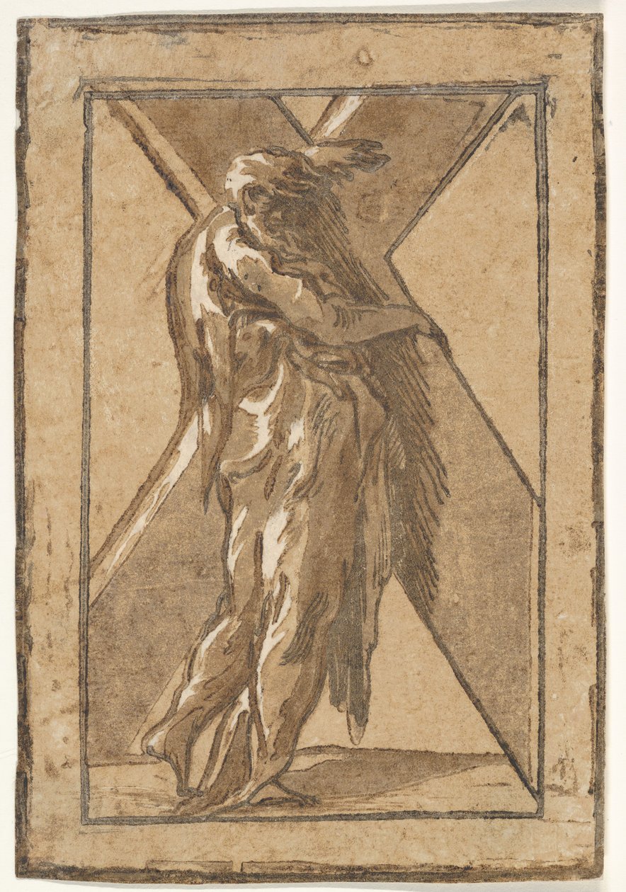 Heiliger Andreas im Profil mit einem großen Kreuz aus einer Serie von Zwölf Aposteln, ca. 1540-50 von Unbekannt
