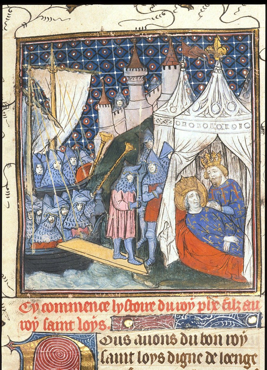 Der heilige Ludwig starb während seines zweiten Kreuzzugs in Tunis Aus den Chroniken von Frankreich oder St. Denis, nach 1380 von Unbekannt