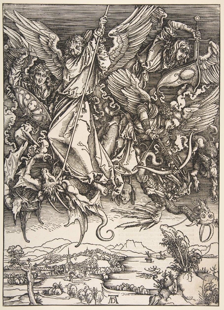 Der heilige Michael kämpft gegen den Drachen, aus der Apokalypse von Unbekannt