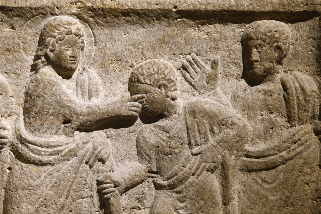 Abtei Saint Victor, Marseille. Sarkophag-Detail: Jesus heilt einen Blinden, Frankreich von Unbekannt