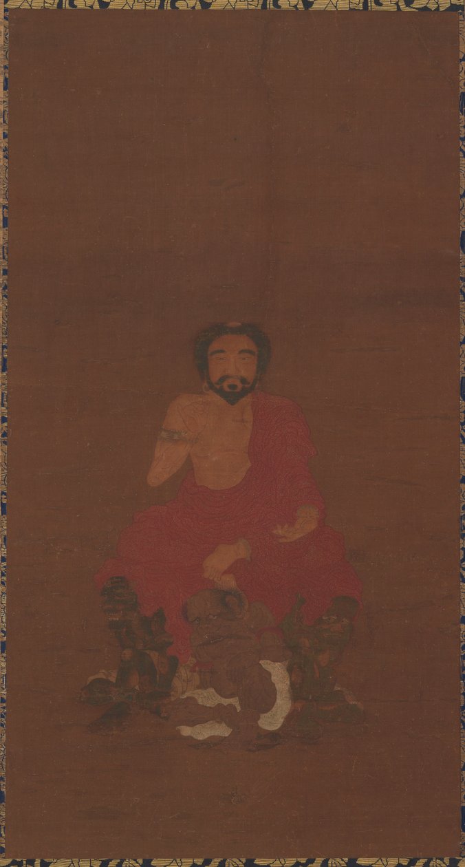 Sakyamuni auf drei dämonenartigen Kreaturen sitzend von Unbekannt