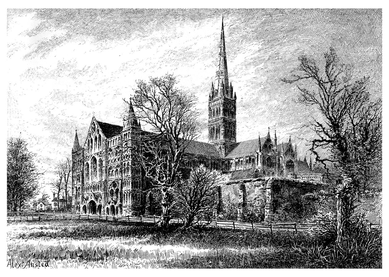 Kathedrale von Salisbury, von Südwesten, 1895 von Unbekannt