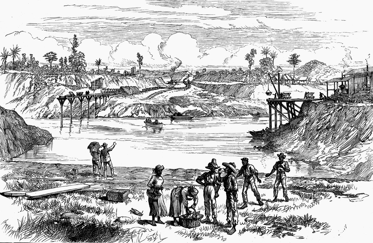 Szene vom Versuch de Lesseps, den Panamakanal zu graben, 1888 von Unbekannt