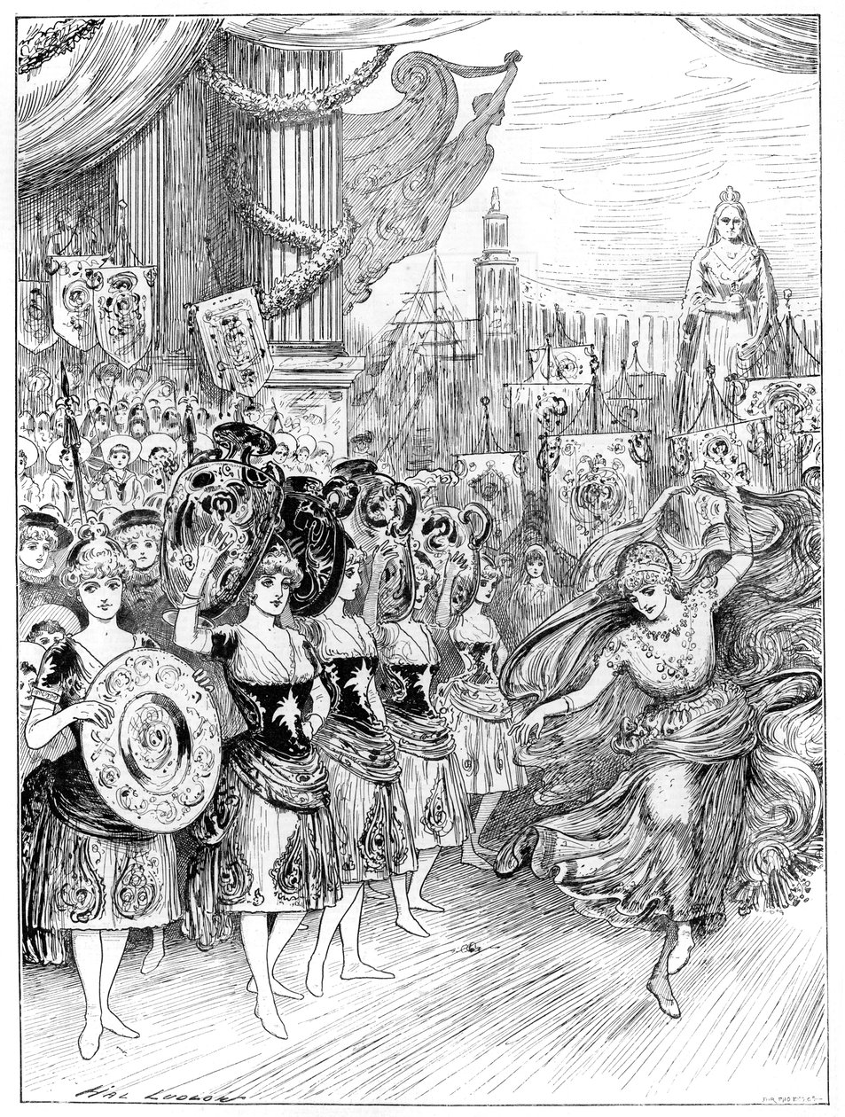 Szene aus der Pantomime Die vierzig Räuber im Dury Lane Theatre, London, 1887 von Unbekannt