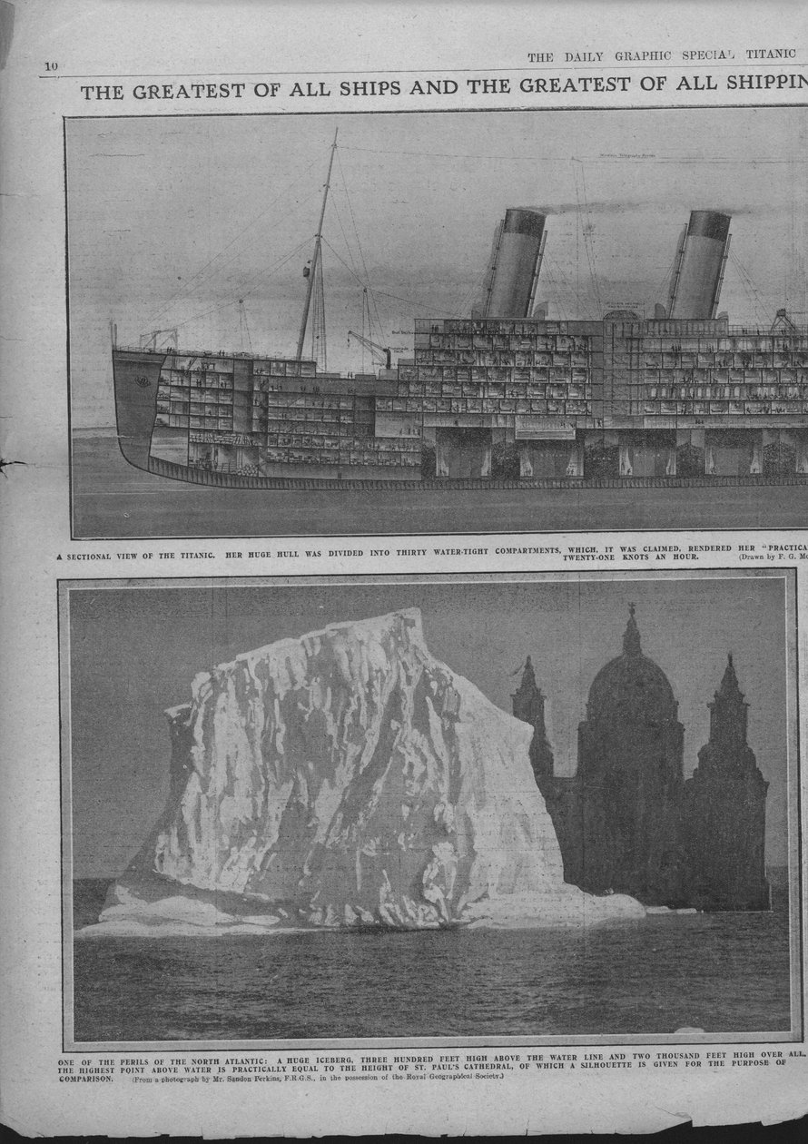 Schnittdiagramm der Titanic und Eisberg, 20. April 1912 von Unbekannt