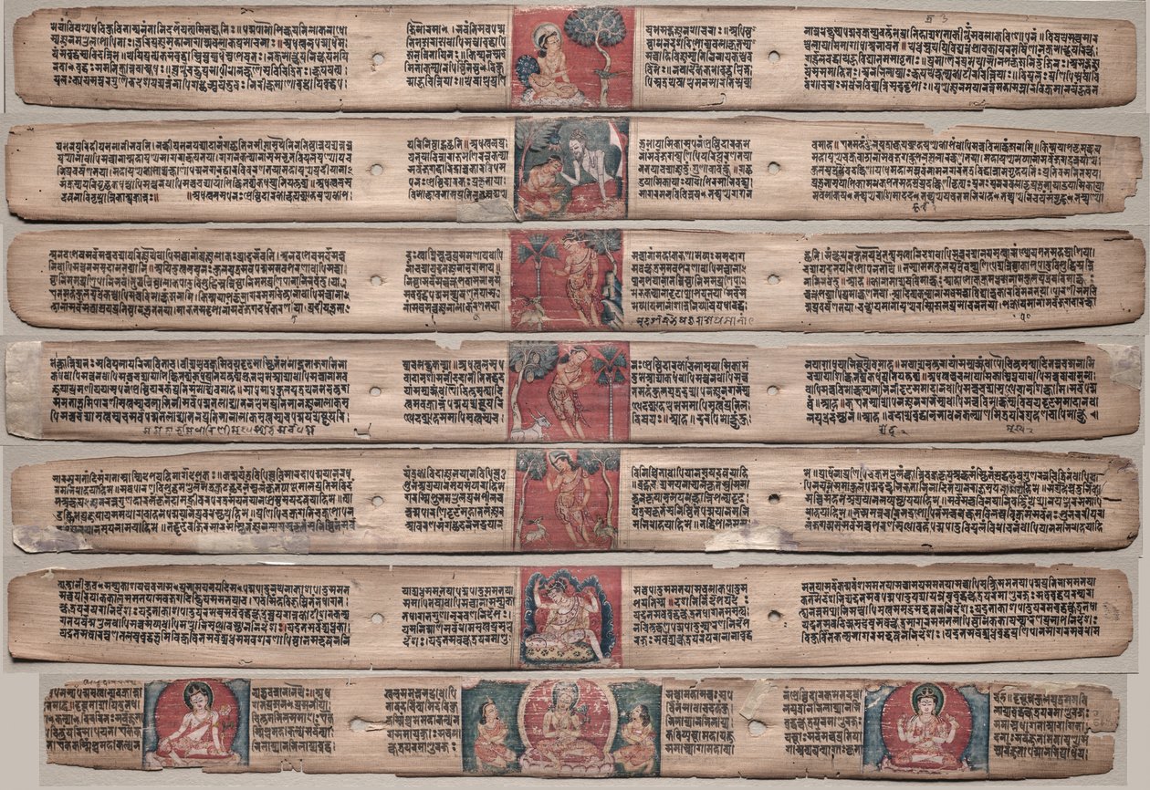 Sieben Blätter aus einem Manuskript des Gandavyuha-Sutra, 1000er-1100er von Unbekannt