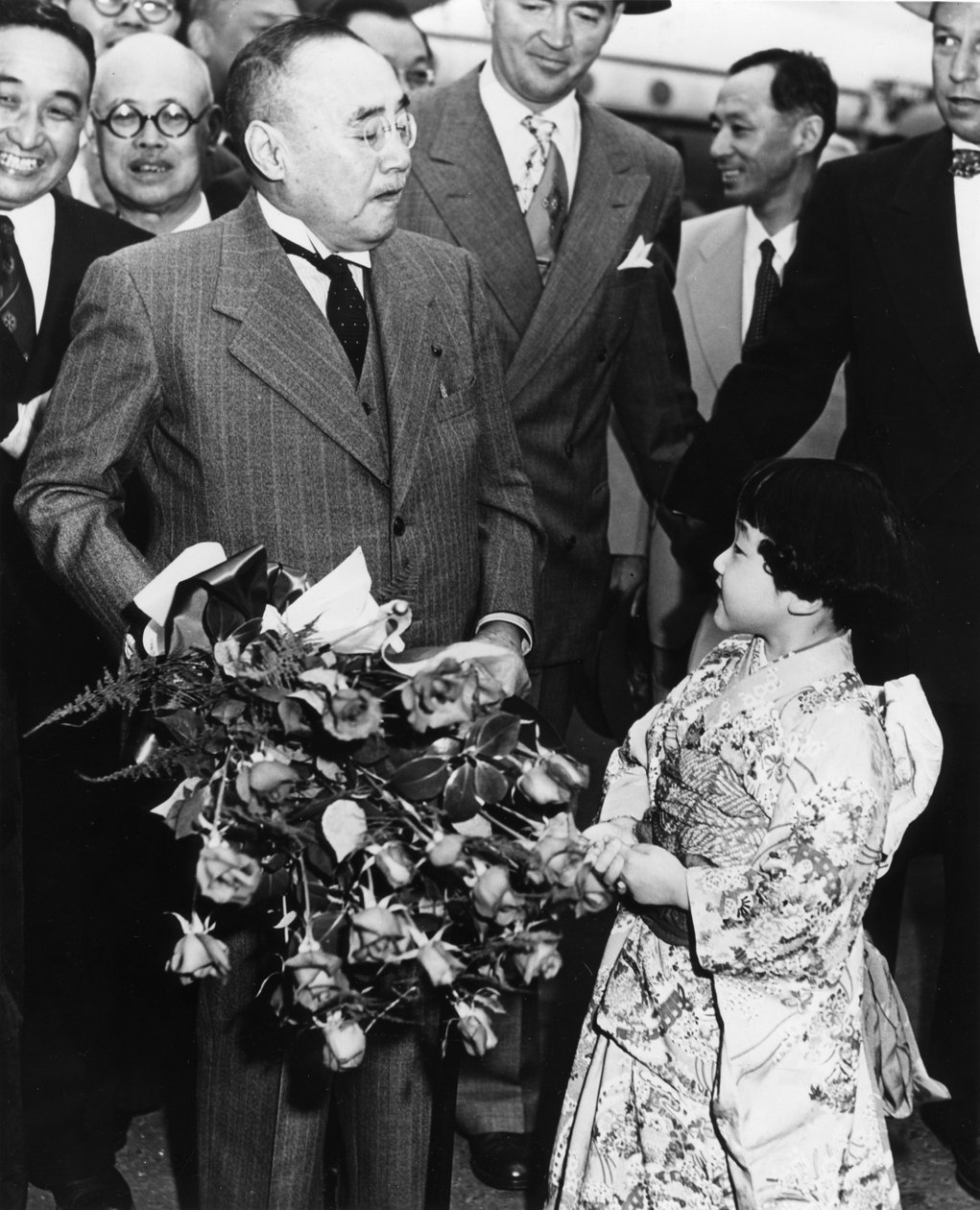 Shigeru Yoshida kommt zum Friedensvertrag von San Francisco, USA, April 1952 von Unbekannt