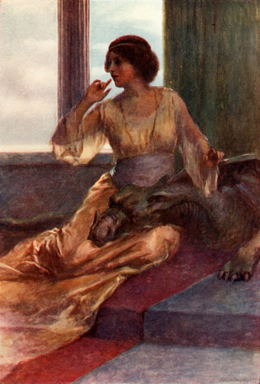 Sitzend mit dem schlafenden Drachenkopf auf ihrem Knie, 1917 von Unbekannt