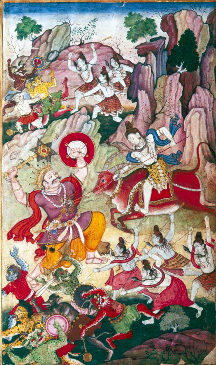 Siva zerstört den Dämon Andhaka, Harivamsa-Manuskript, Mughul, ca. 1590 von Unbekannt