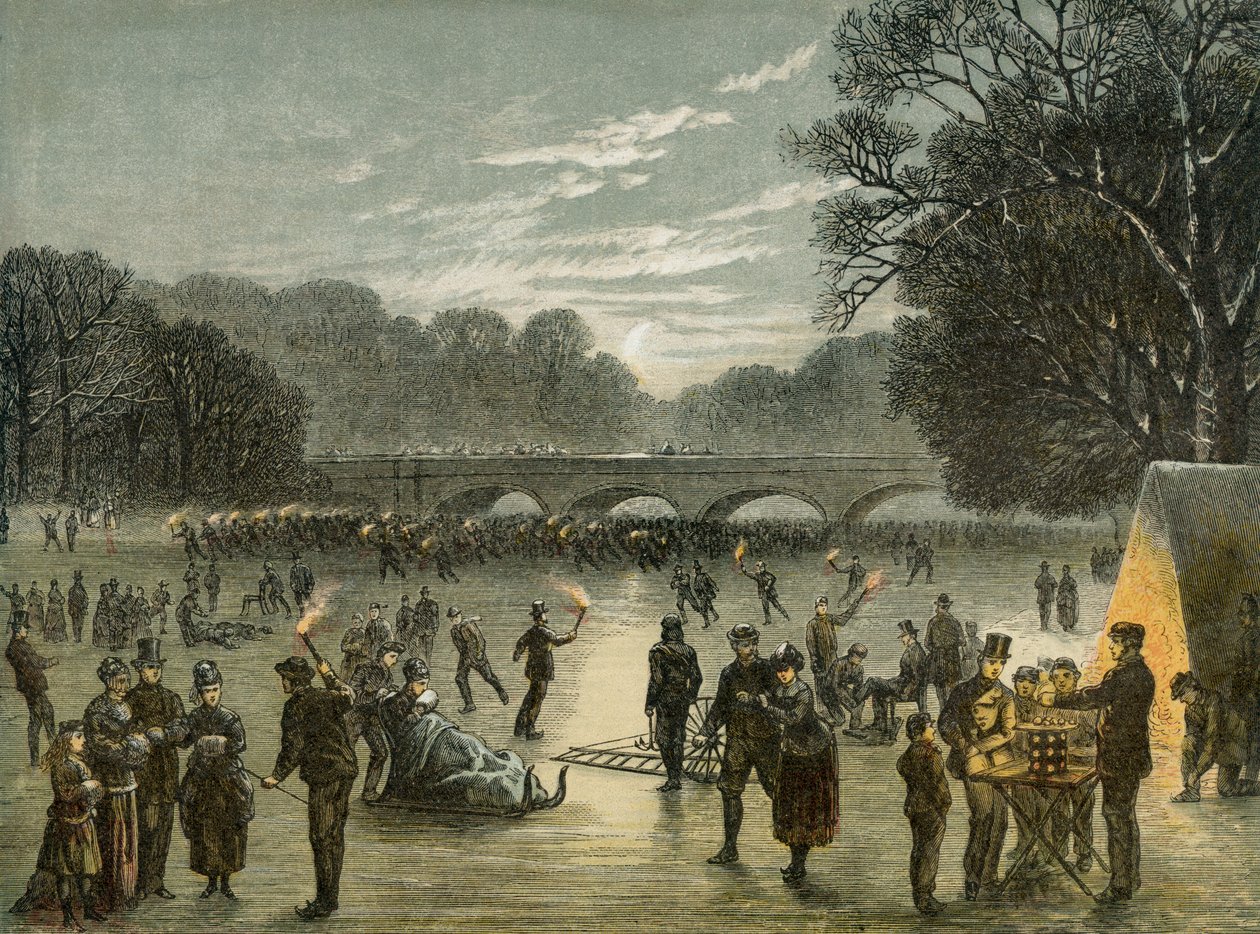 Schlittschuhlaufen auf der Serpentine im Hyde Park, London, ca. 1850 von Unbekannt