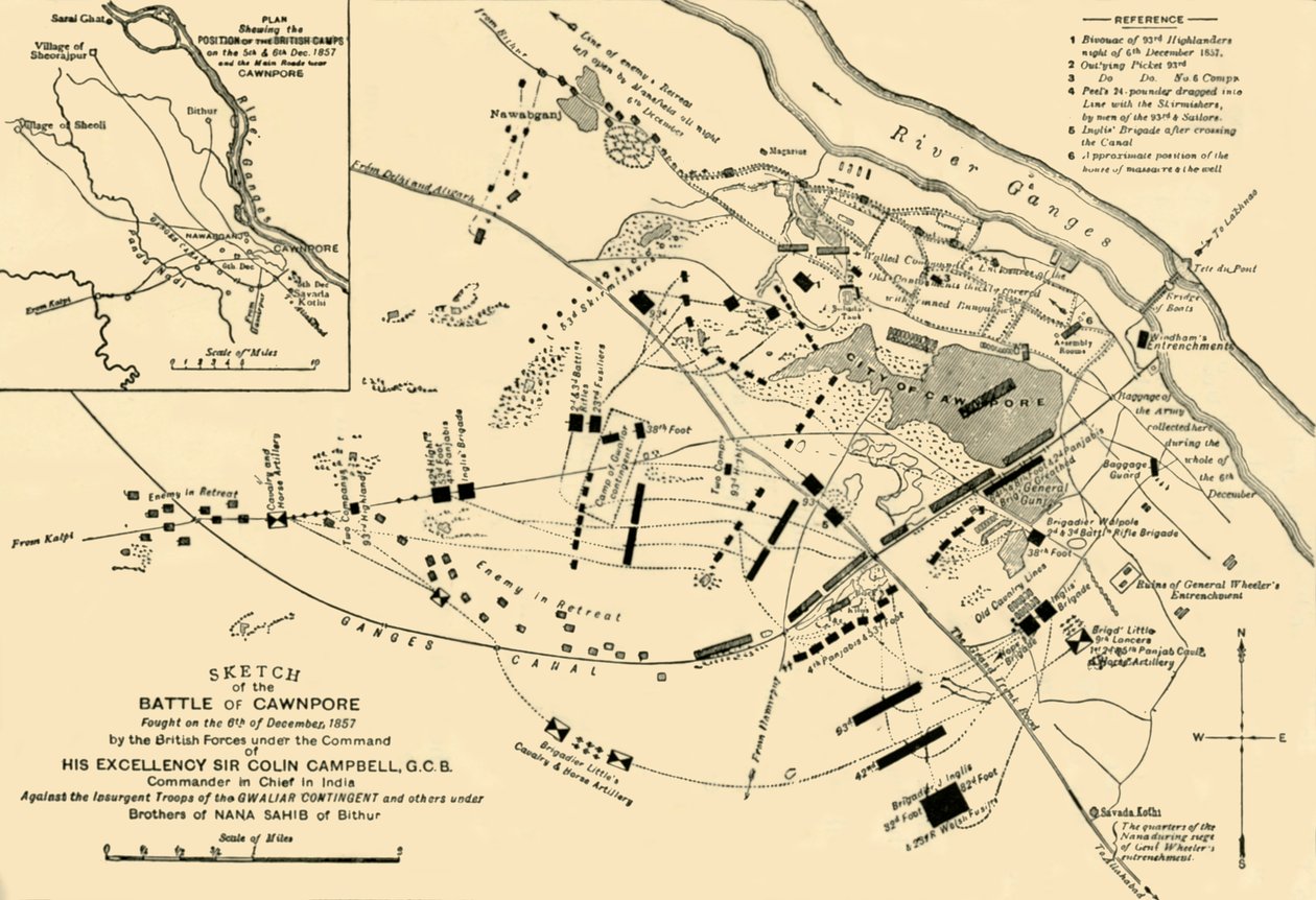 Skizze der Schlacht von Cawnpore, 1857 von Unbekannt