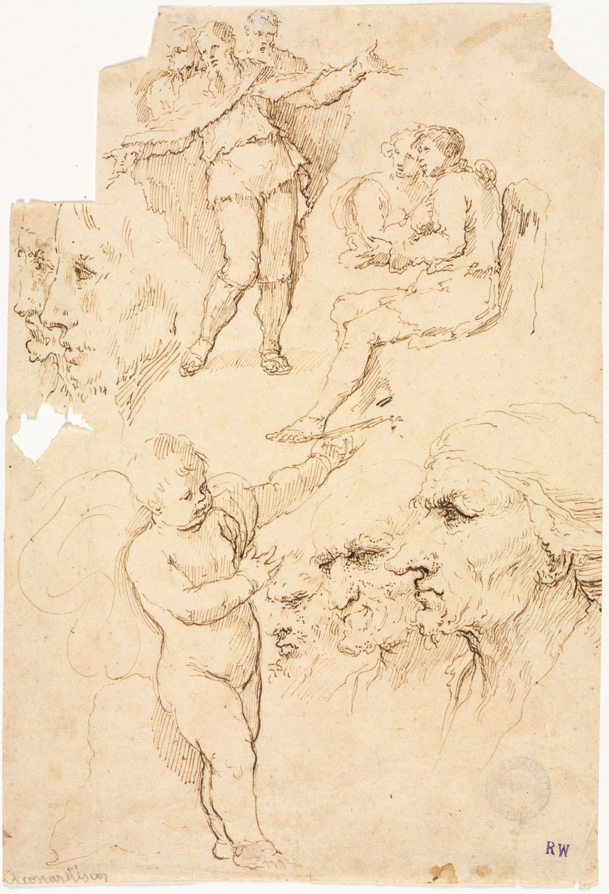 Skizzen von Köpfen und Figuren, 1600er Jahre von Unbekannt
