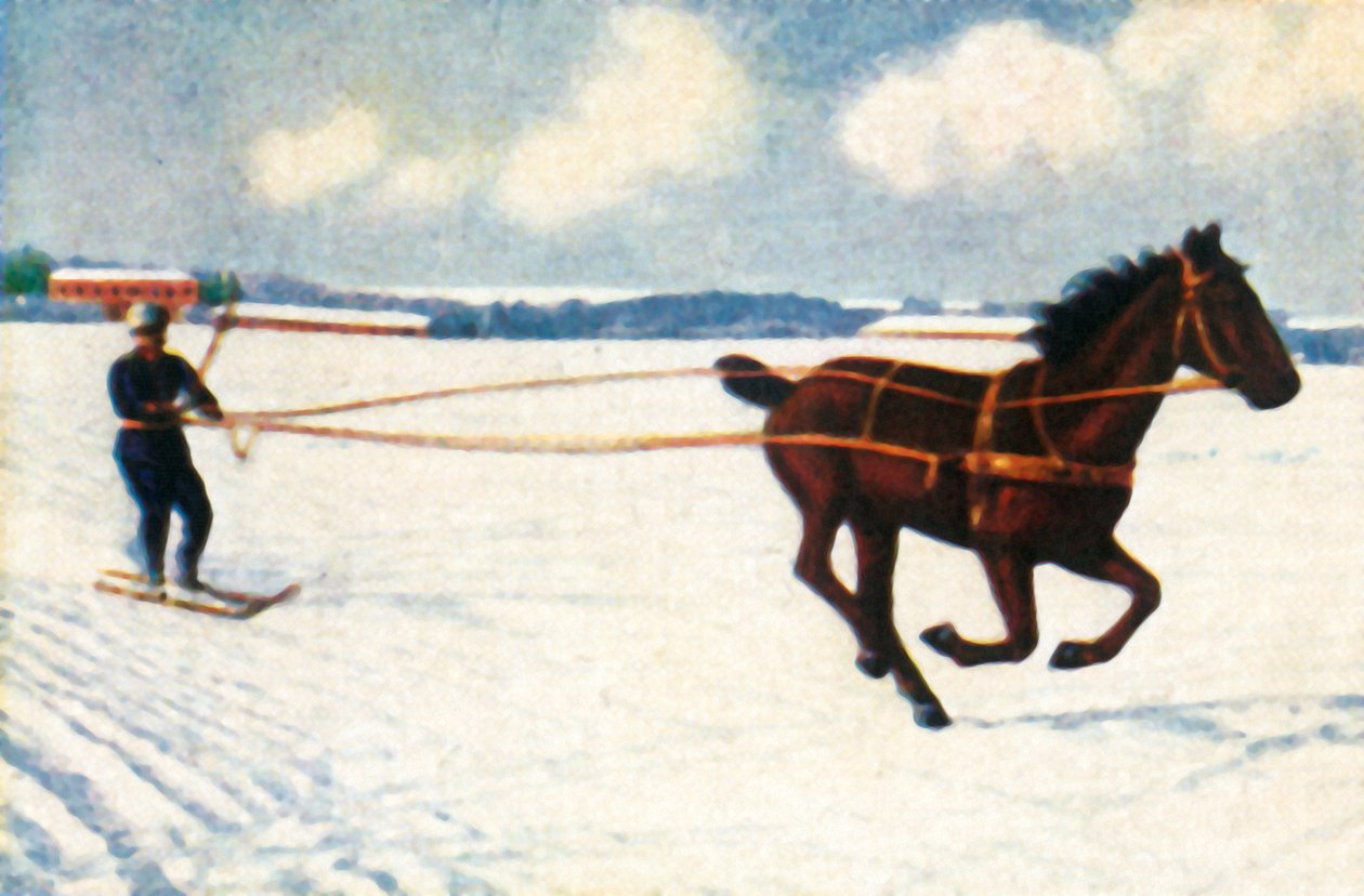 Skijöring in Schweden, um 1928 von Unbekannt