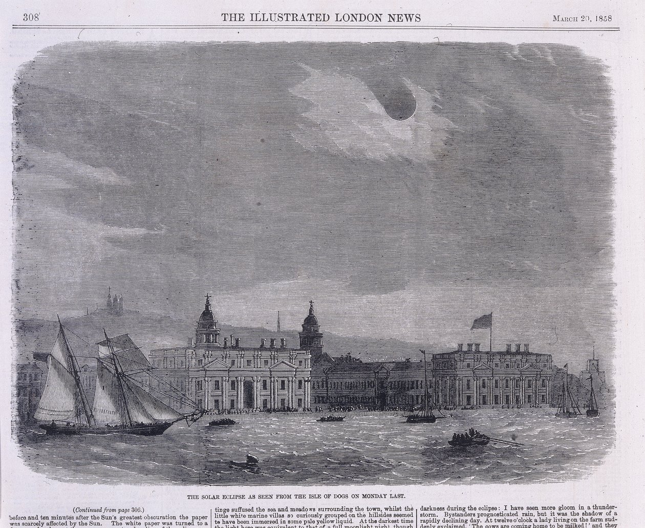 Sonnenfinsternis über dem Royal Observatory, Greenwich, 1858 von Unbekannt