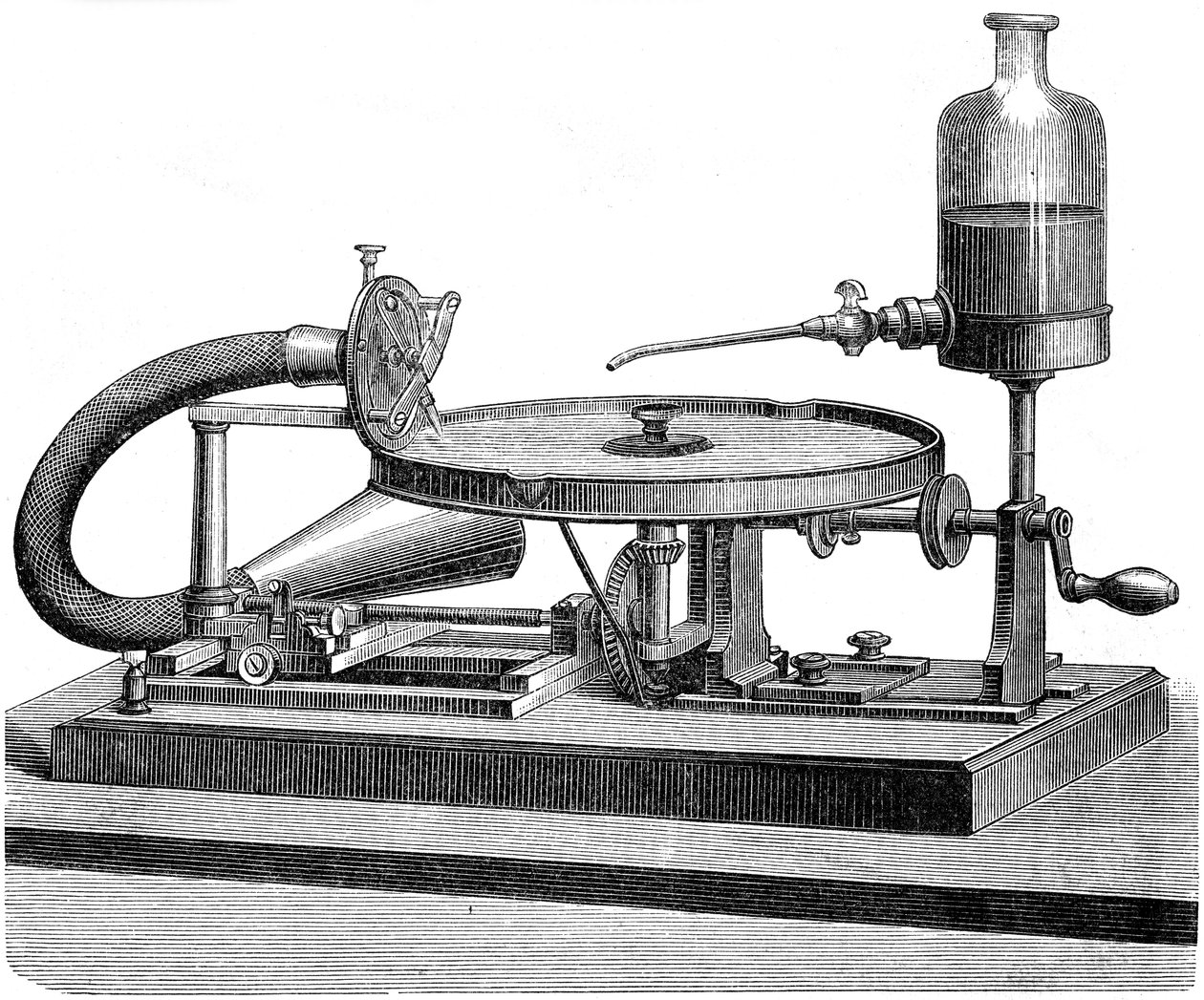 Tonaufnahme Scheibe Elektrizitätsmotor Batterie Flüssigkeit, um 1880 von Unbekannt