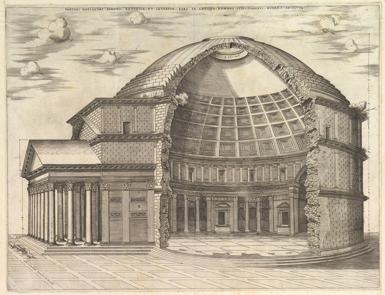 Speculum Romanae Magnificentiae: Das Pantheon, aufgebrochen, um das Innere zu zeigen, 1553 von Unbekannt