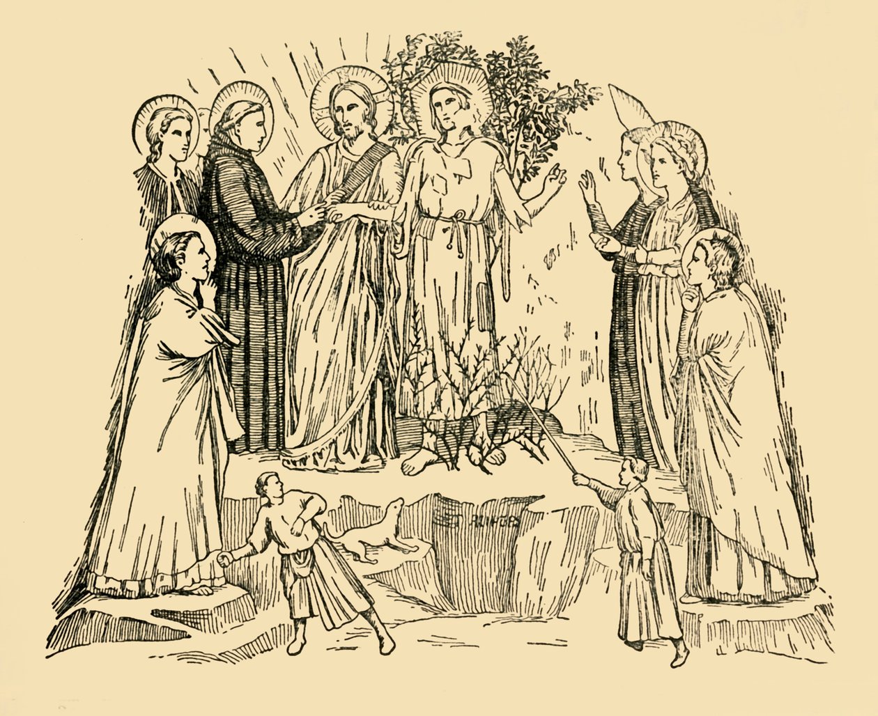 Der heilige Franz von Assisi nimmt die Dame Armut zu seiner Braut, ca. 1930 von Unbekannt