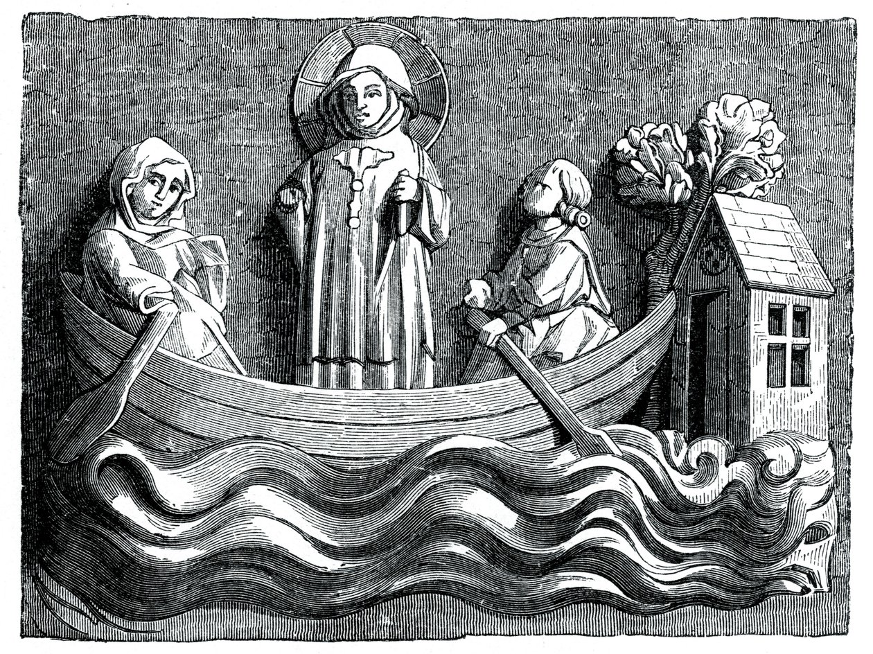 St. Julian und St. Basilissa, seine Frau, transportieren Christus in ihrem Boot, 13. Jahrhundert, 1870 von Unbekannt
