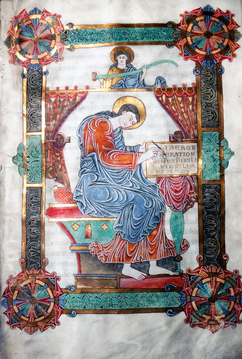 Der heilige Matthäus schreibt sein Evangelium, angelsächsisches Werk, um 1062-65 von Unbekannt