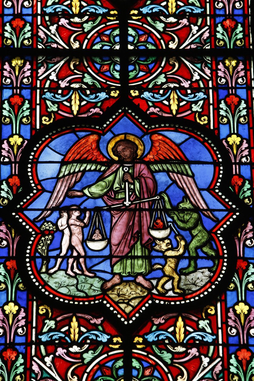 Buntglasfenster in der Kathedrale Notre Dame de Bayeux, Bayeux, Frankreich von Unbekannt