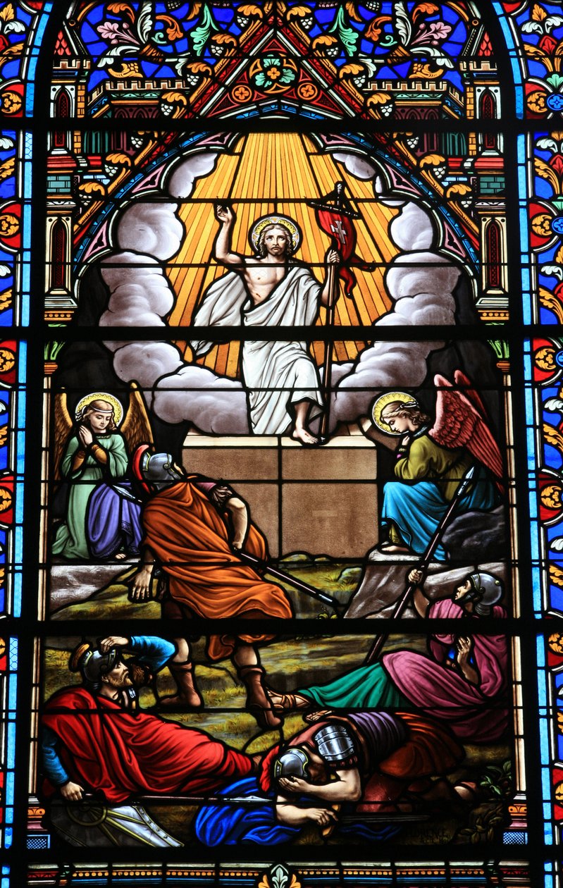 Buntglasfenster. Die Auferstehung Christi, Douarnenez, Frankreich von Unbekannt