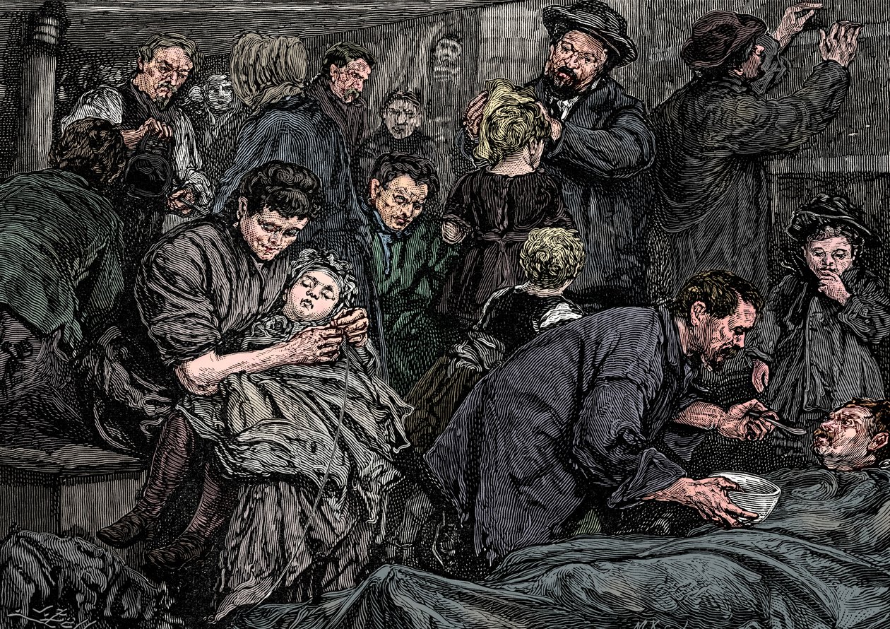 Zwischendeck-Passagiere auf einem Atlantikdampfer nach Amerika, ca. 1850 von Unbekannt