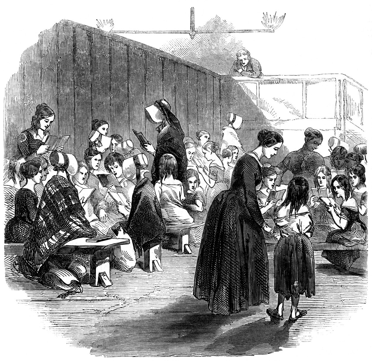Mädchen lesen lernen in der Ragged School Union Schule, Lambeth, London, 1868 von Unbekannt