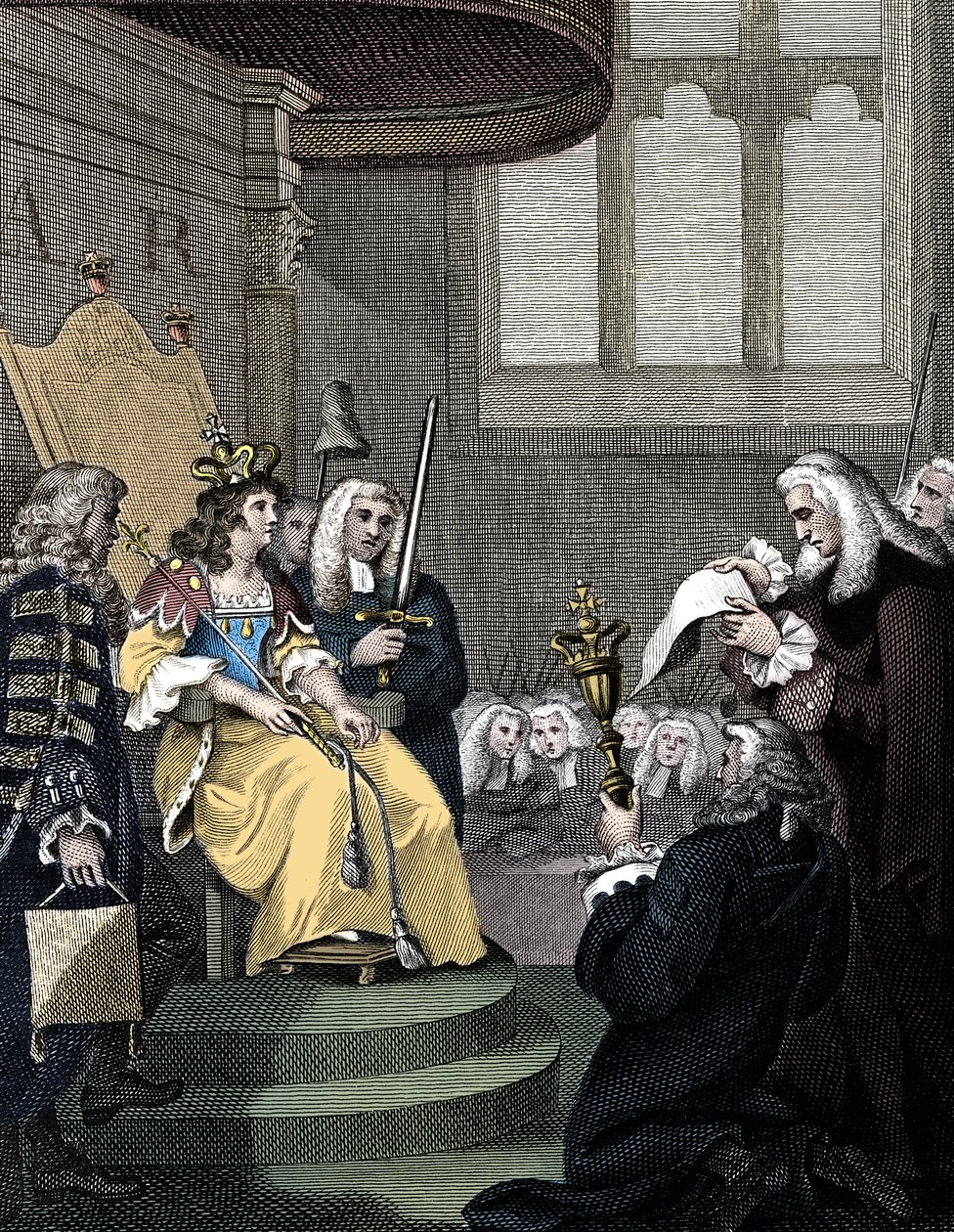 Die Verlesung des Act of Union zwischen England und Schottland vor Königin Anne, 1826 von Unbekannt