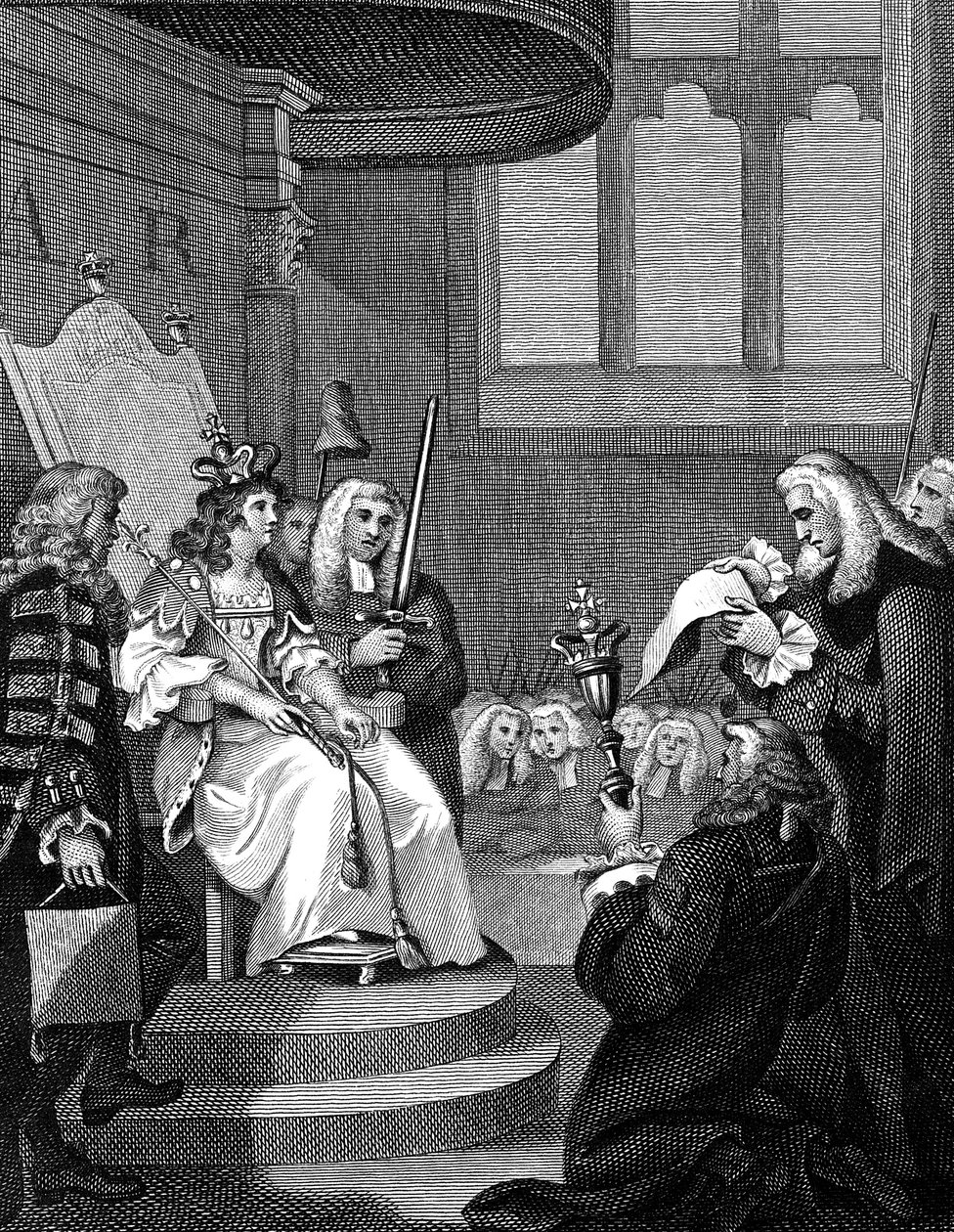 Die Union zwischen England und Schottland wird vor Königin Anne verlesen, 1826 von Unbekannt