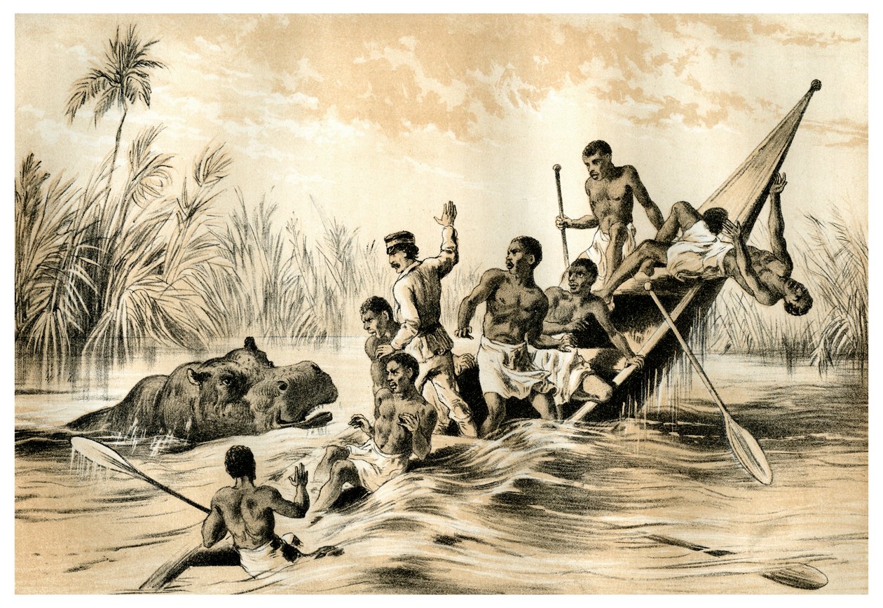 Das Abenteuer mit einem Nilpferd, 1883 von Unbekannt