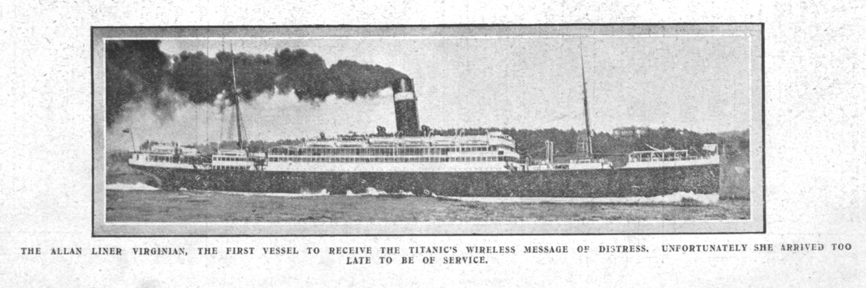 Der Allan Liner Virginian, das erste Schiff, das die drahtlose Nachricht erhielt..., 20. April 1912 von Unbekannt