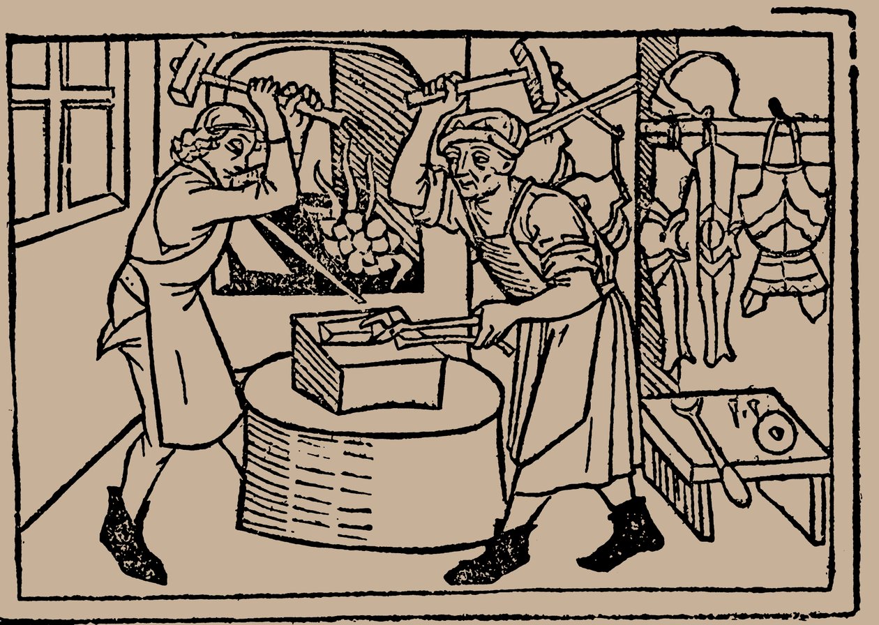 Die Kunst des Schmiedens. Aus Speculum Vitae Humanae von Rodericus Zamorensis, 1479 von Unbekannt