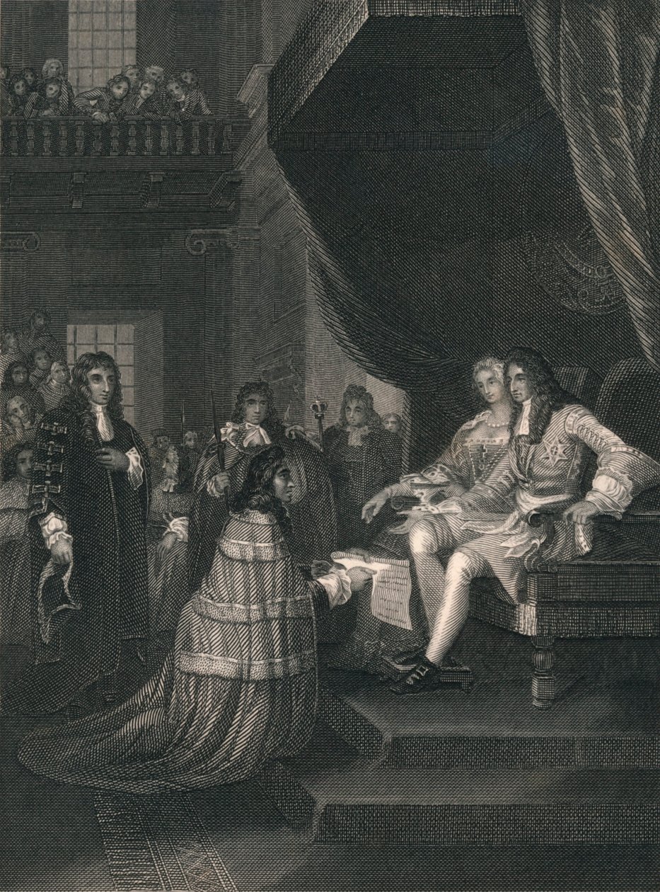 Die Bill of Rights präsentiert an Wilhelm und Maria, 1689, Mitte 19. Jahrhundert von Unbekannt