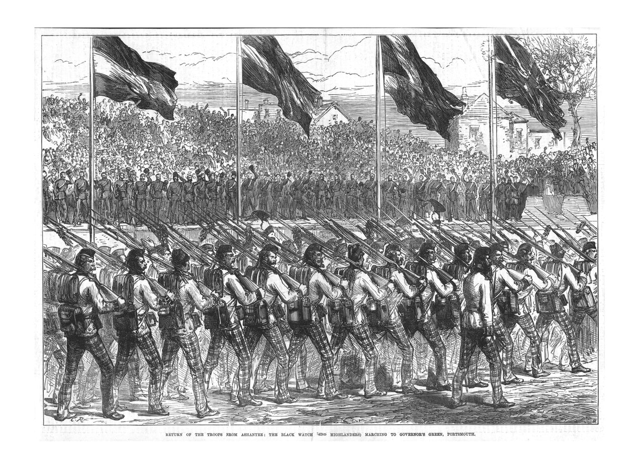 The Black Watch 42nd Highlanders marschieren zum Governors Green, Portsmouth, 1874 von Unbekannt