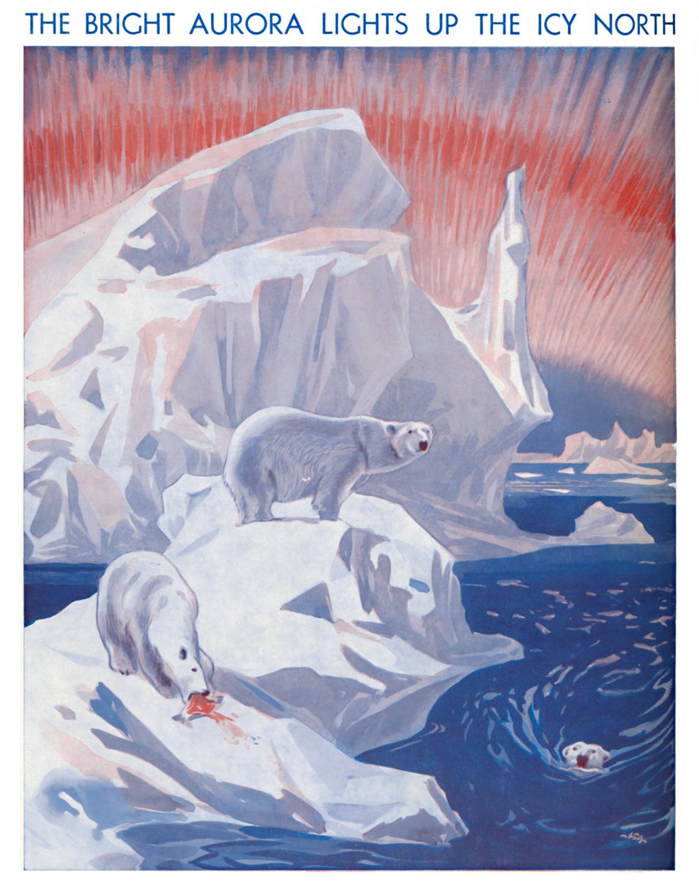 Das helle Polarlicht erleuchtet den eisigen Norden, 1935 von Unbekannt