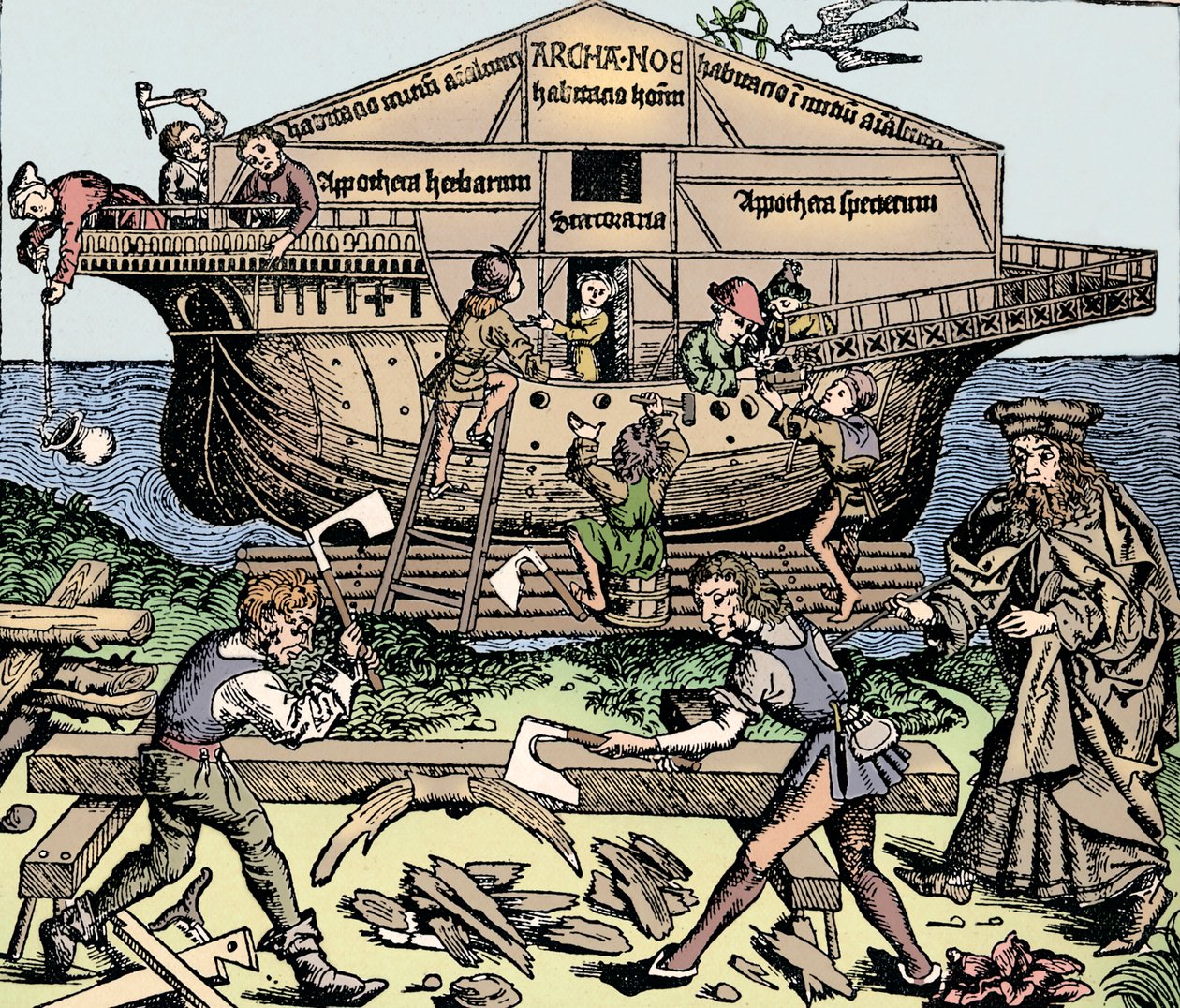 Der Bau der Arche unter der Aufsicht von Noah von Unbekannt