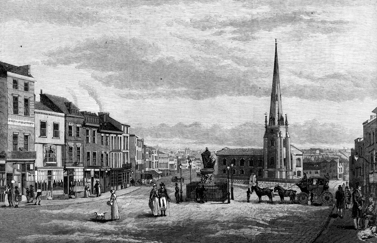 Der Bull Ring, mit der St. Martins Kirche, Birmingham, 1812, 1887 von Unbekannt