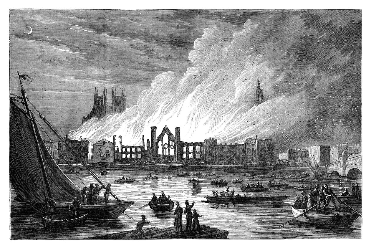 Der Brand der Parlamentshäuser, London, 1834, ca. 1895 von Unbekannt
