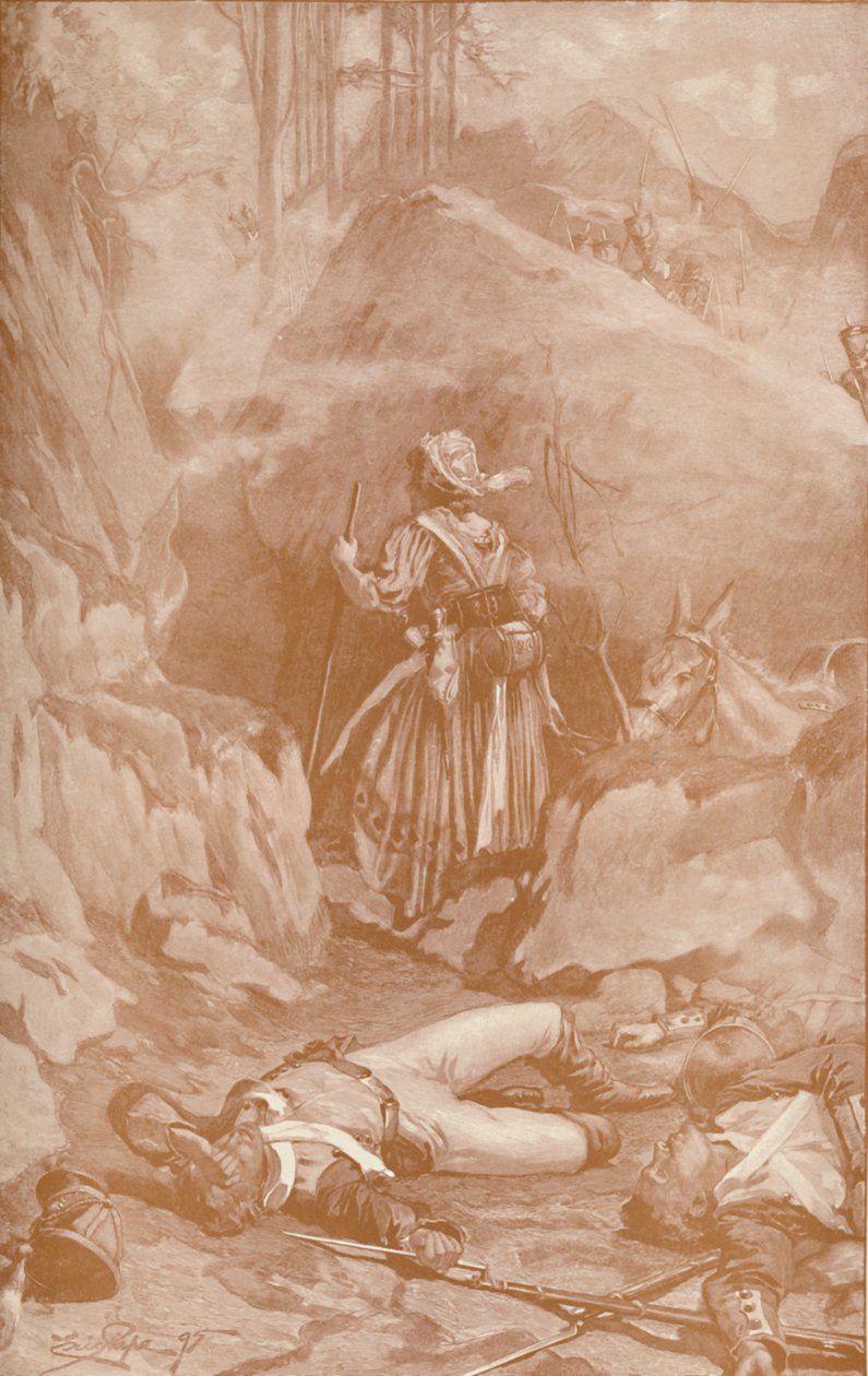 Die Marketenderin des 26. Regiments erklimmt die Felsen bei Busaco, 1810, 1896 von Unbekannt