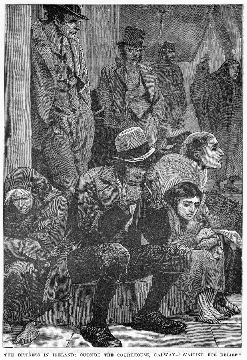 Die Not in Irland: Vor dem Gerichtsgebäude, Galway - Warten auf Hilfe, 19. Jahrhundert von Unbekannt