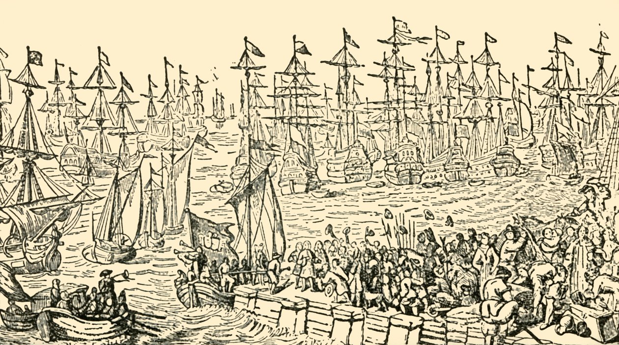 Die Einschiffung von Wilhelm von Oranien von Holland nach England, 1688, ca. 1930 von Unbekannt