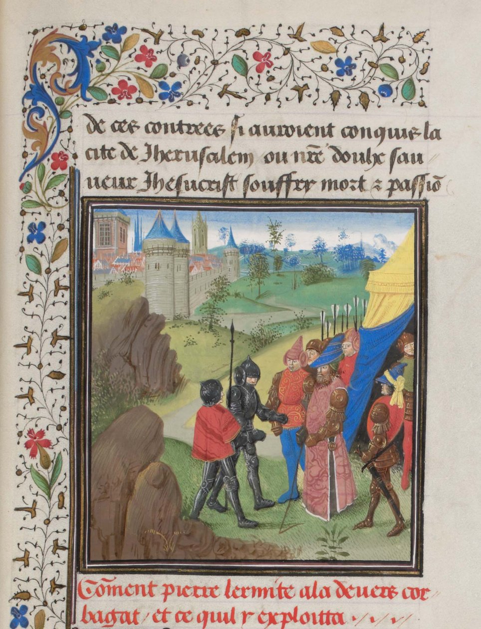 Die Botschaft von Peter dem Einsiedler und Herluin an Kerbogha. Miniatur aus der Historia von Wilhelm von Tyrus von Unbekannt