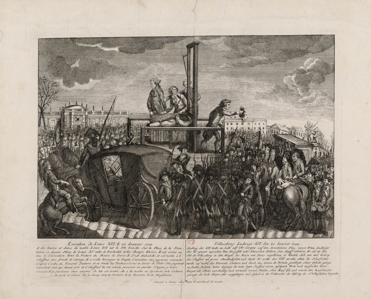 Die Hinrichtung von Ludwig XVI. auf dem Place de la Révolution am 21. Januar 1793, ca. 1793 von Unbekannt