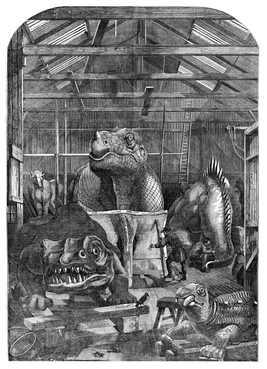 Das Modellzimmer der ausgestorbenen Tiere im Crystal Palace, Sydenham, 1853 von Unbekannt