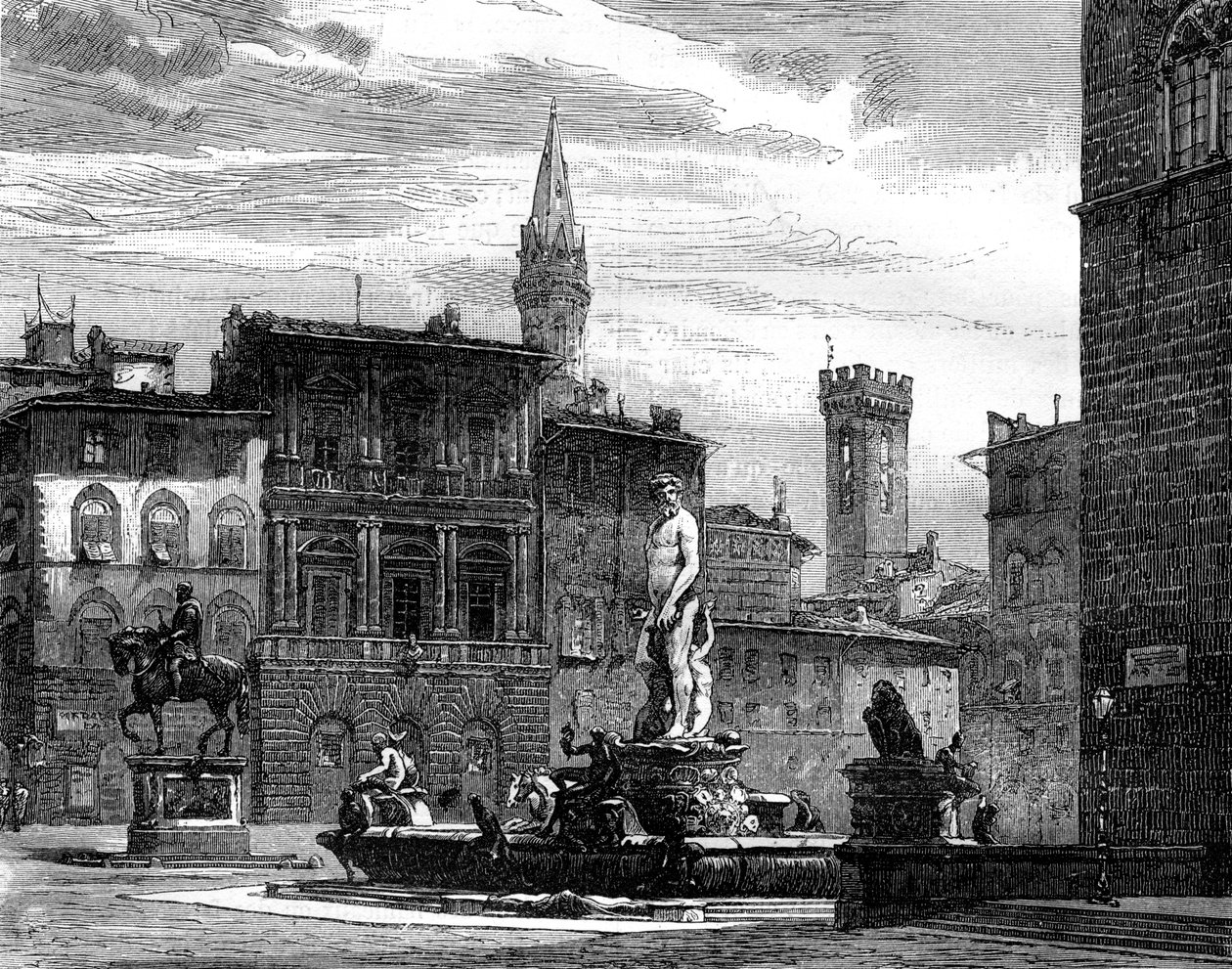 Der Neptunbrunnen, Piazza della Signoria, Florenz, Italien, 19. Jahrhundert von Unbekannt