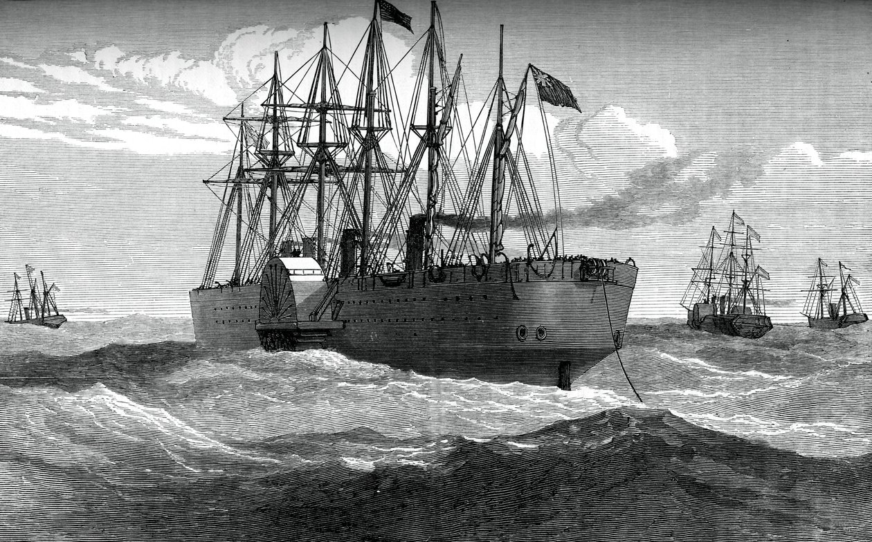 Die Great Eastern verlegt das Atlantik-Telegraphenkabel, ca. 1865, ca. 1880 von Unbekannt