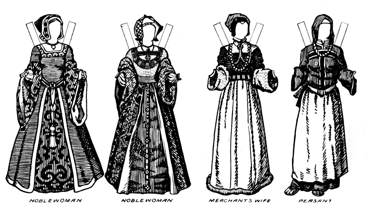 Die große Galerie der britischen Kostüme: Kleid aus der Zeit Heinrichs VIII., um 1934 von Unbekannt